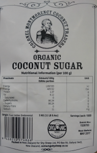 Coconut Sugar Colonel Montmorency 5kg label scan